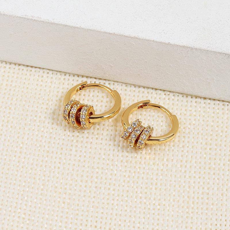 

925 Sterling Silver Earrings For Women Trendy Jewelry Simple Party Accessories Gifts Zircon CZ Gold Color 3 Circles Earring білий