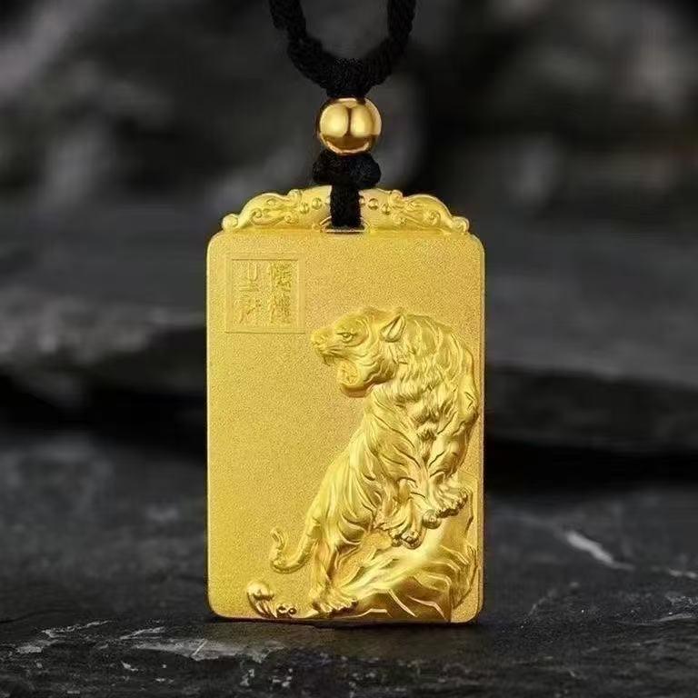 Men s Classic Golden Tiger Pendant Jewelry – Versatile Square Design