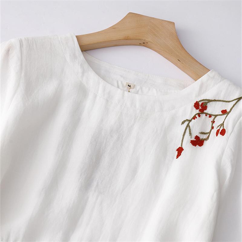 Summer Vintage Embroidery Solid Color Long Dresses Women Casual Breathable White Thin Dress Robe Elegant Clothing
