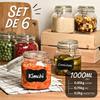 Airtight Glass Jars - Praknu - 6 Pieces - 1l - Labels Included - Extra Seals