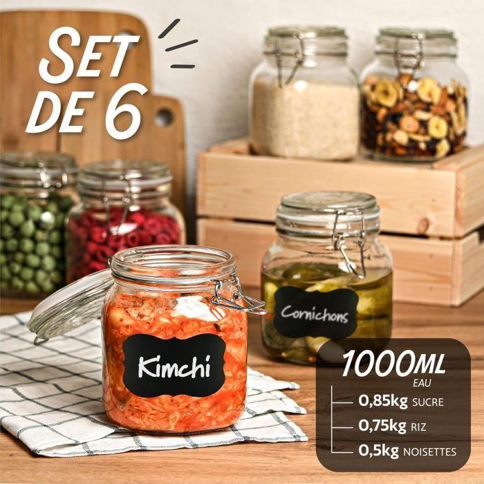 Airtight Glass Jars - Praknu - 6 Pieces - 1l - Labels Included - Extra Seals