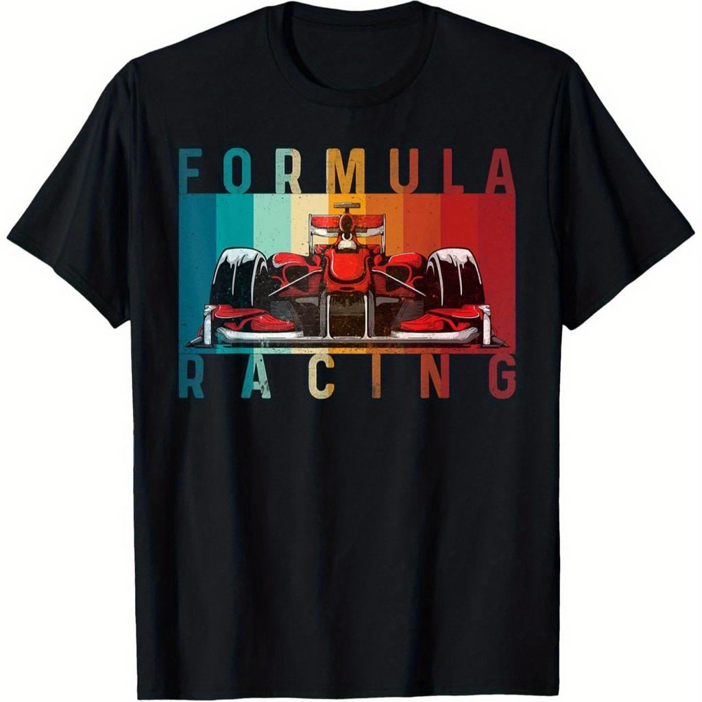 Retro Formula Racing Car Silhouette Race Car TShirt 100 Cotton ONeck Short Sleeve Summer Casual Unisexs Tshirt Streetwear