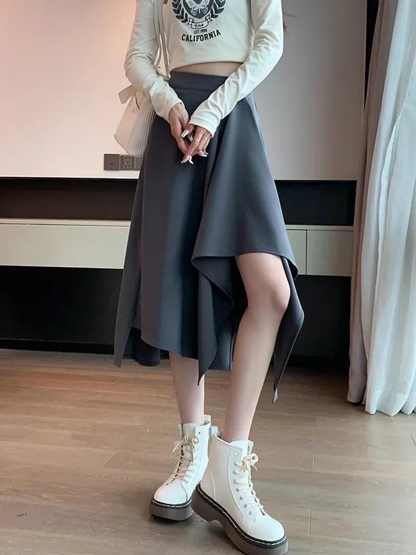 Women's Korean Style A-Line Half-Skirt, Versatile Mid-Length, Slimming Flare, Spring/Autumn Fashion.