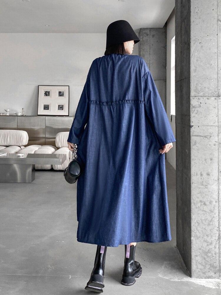 Xitao Patchwork Einreiher Kleid Frauen Persönlichkeit Mode Lose Polo-ausschnitt Volle Hülse Kleid Korea Neue ZY8149