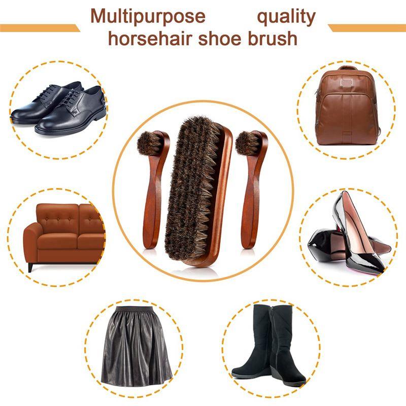 AEE4-3 Pieces Shoe Brush Horsehair Shoes Polish Brushes Leather Shoes Boot Care Clean Polish Daubers Applicators