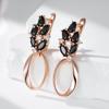 Fashion  Rose Gold Color Glossy Hollow Geometric Drop Earring For Women Shiny Black Natural Zircon Daily Fine Jewelry