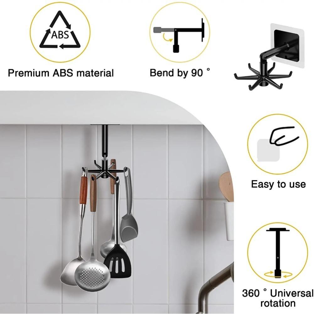 1/2Pcs Kitchen Hook Multifunctional Hook 360 Degree Swivel Rack Bathroom Wall Door Hook Bracket And Storage Spoon Rack Accessory