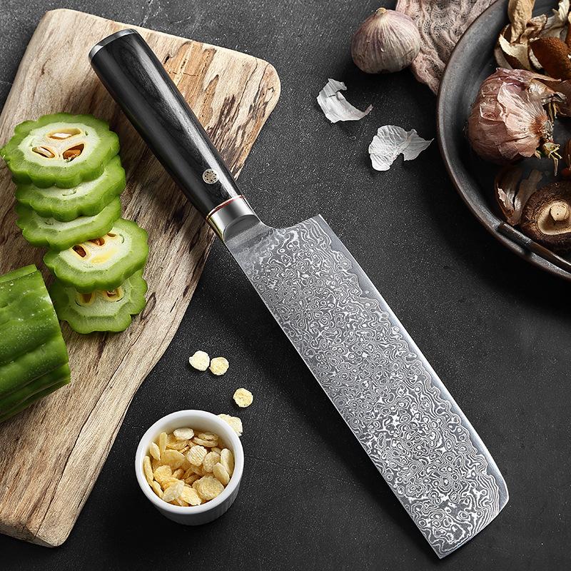 6.8 Inch Nakiri Knife 67 Layers Damascus Steel 10Cr15CoMoV Blade Chef Cleaver Slicing Kitchen Knives For Cutting Vegetables Meat