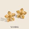 Elegant 18K Gold-Plated Stainless Steel Flower Stud Earrings - Versatile, High-End, Non-Fading for Women