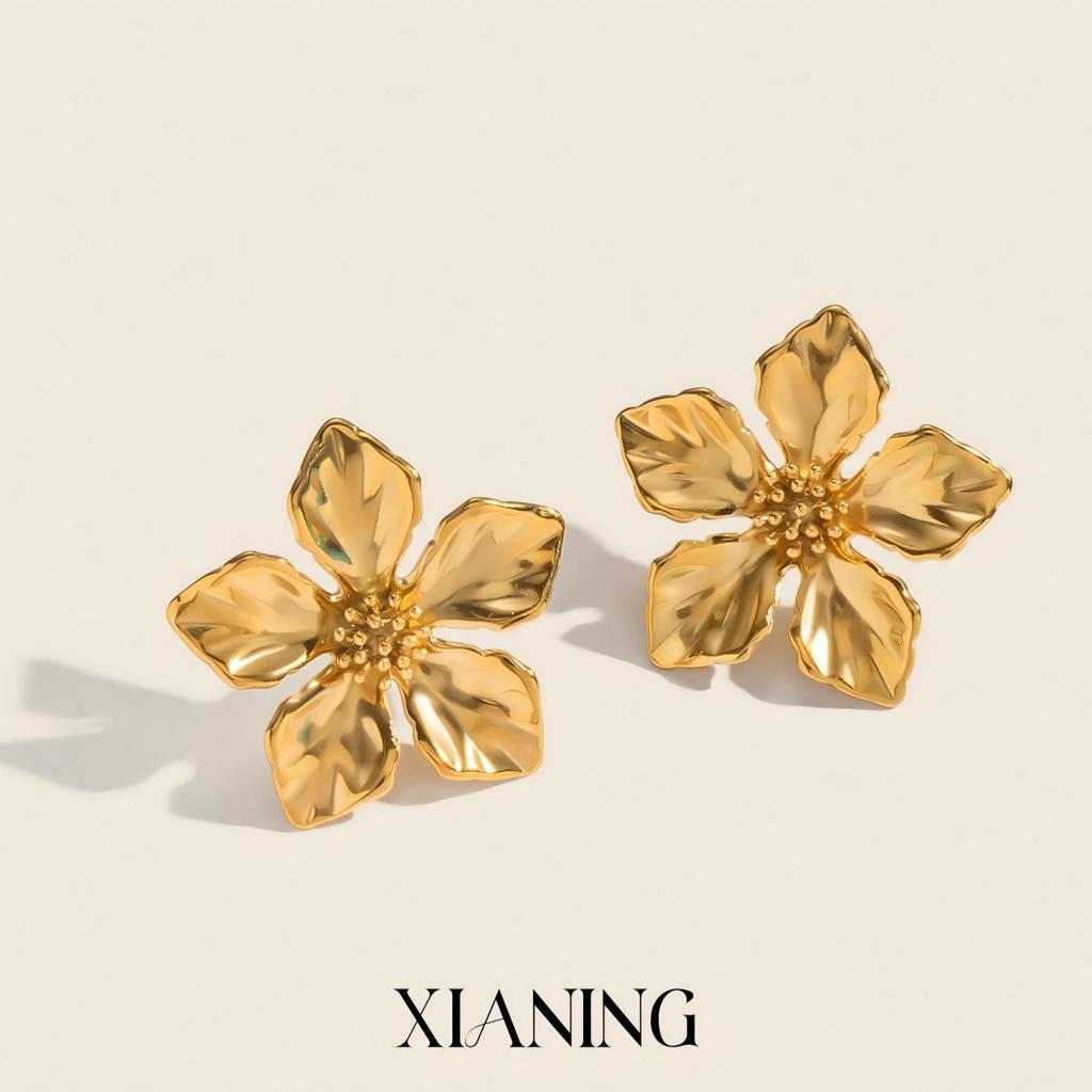 Elegant 18K Gold-Plated Stainless Steel Flower Stud Earrings - Versatile, High-End, Non-Fading for Women