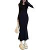 Women's Fleece-Lined Long Fishtail Dress - Pure & Sexy Style, Slimming Square Neck, Perfect for Autumn/Winter.