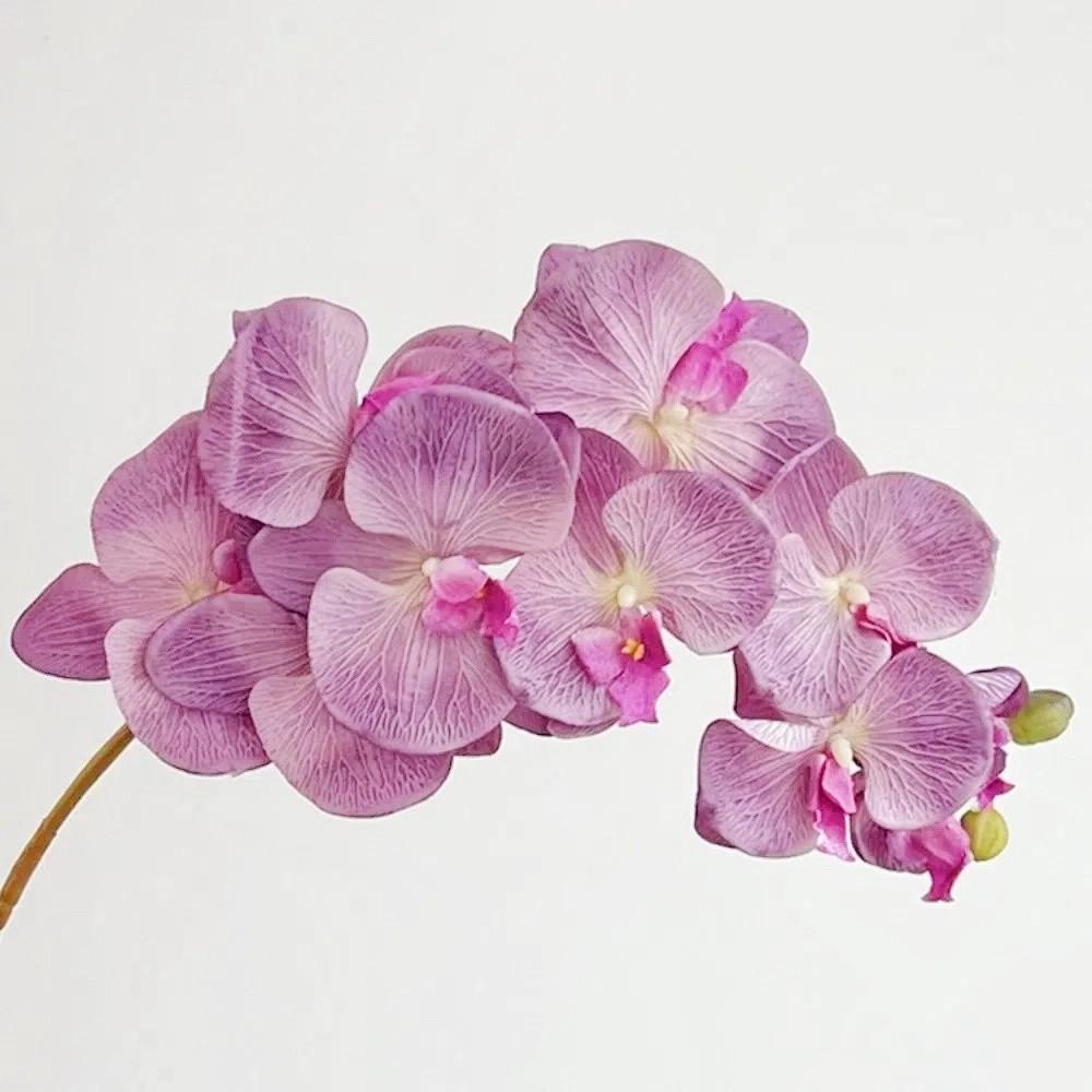 Orquídea Borboleta Artificial 9 Cabeças Arame de Ferro Forro Interno Multicolorido Phalaenopsis Falsa 98cm Toque Real