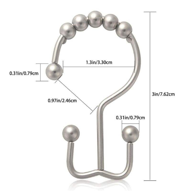 Set of 10 Rusts Resistant Shower Curtain Hooks Metal Rings Double Gliding Rollers for Bathroom Curtains Hanging Hook