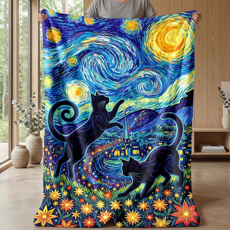 Cats In Soap Bubbles Blanket Personalized Name Flannel Blanket Soft Cozy Plush Throw for Sofa Bed Lightweight Home Decor