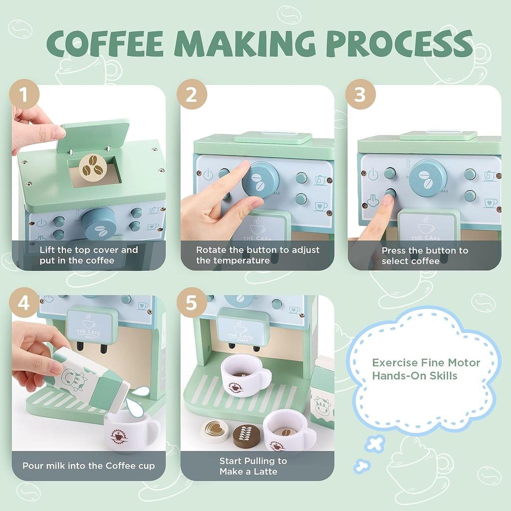 Wooden Playhous Simulation Kitchen Toys for Toddlers,Montessori Simulation Coffer Maker Accessories Kitchen Playset Toy