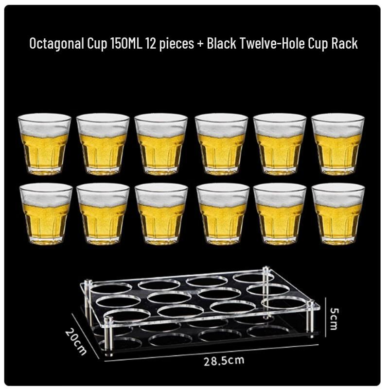 

Octagonal Glass Beer Mug Set with Rack
