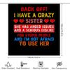 Back Off Shower Curtain: Bold Design for Bathroom Decor Features Hilarious Warning Text about a Crazy Sister