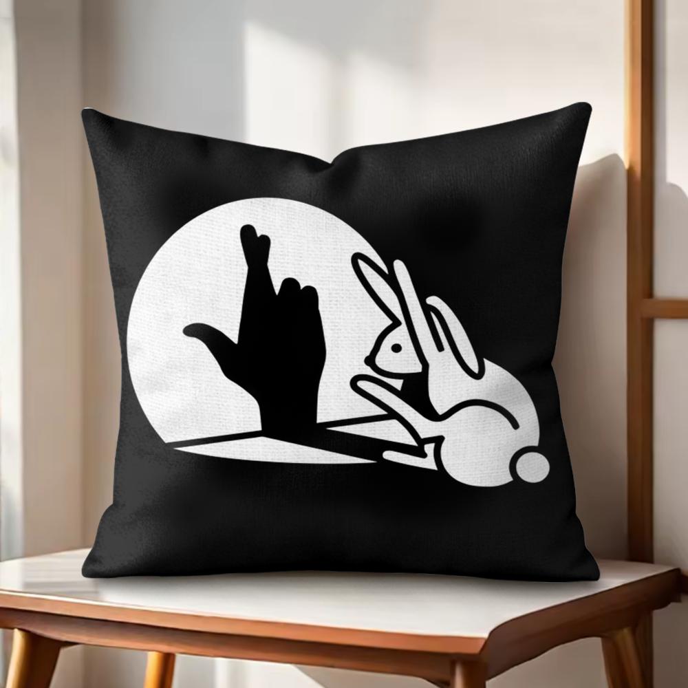 Funny Rabbit Hand Shadow Cushion Cover Natural Linen Organic Fabric DoubleSided Printing Couch Pillow Covers Home Decor
