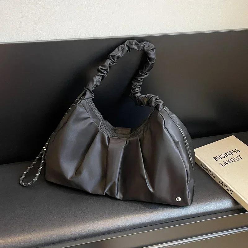 Soft Solid Nylon Large Capacity Zipper Crossbody Bags  Sweet Sewing Line Feminine Hot Sale Casual Bags for Women