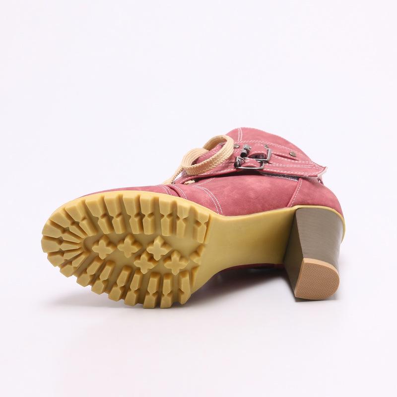 Front lace-up large-size women's boots, belt buckle, short boots, high-heeled rivet boots, long-term supply