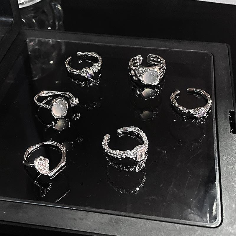 Cold Wind Moonstone Personality Niche Design Sense Advanced Sense French Irregular Opening Ring Female
