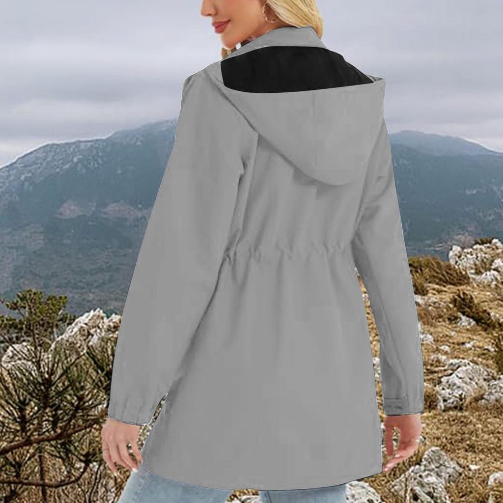 Costum de drumeție sport în aer liber cu glugă pentru femei, jachetă rezistentă la vânt, jachetă impermeabilă