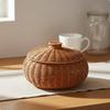 Round Woven Basket with Lid Versatile Imitation Rattan Storage Bin Lidded Decorative for
