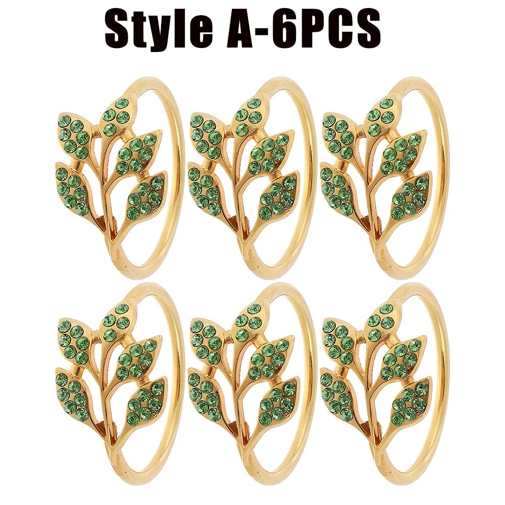 6-48PC High-End Metal Napkin Rings Diamond Pattern Leaf Motif Decorative Clips for Wedding Banquet Hotel Table Settings