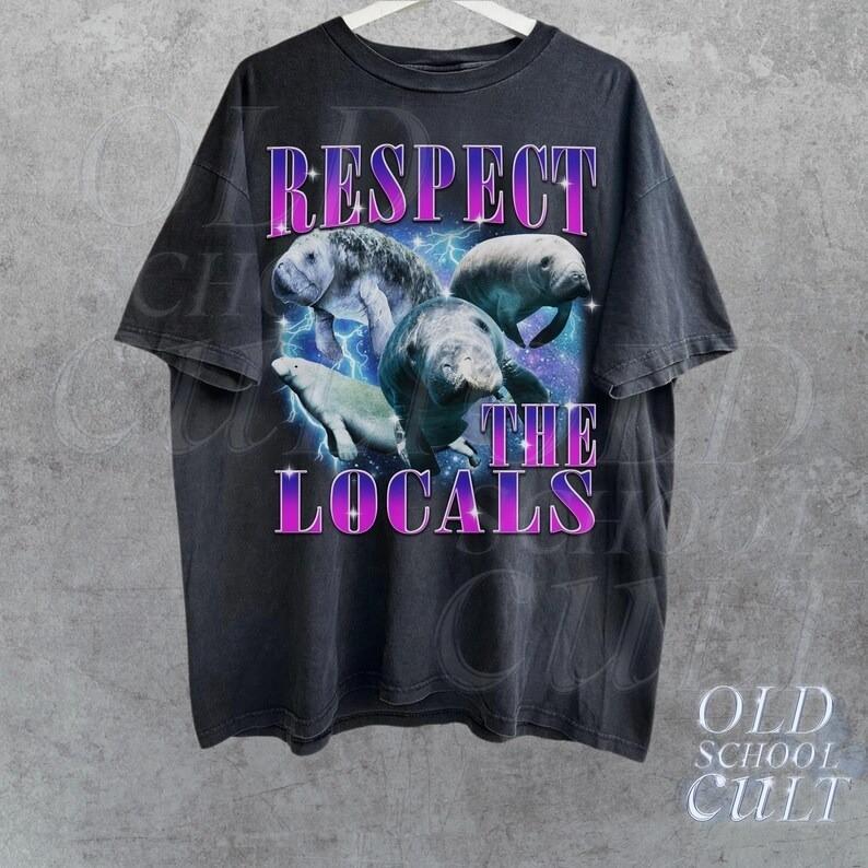 Respect The Locals Vintage 90s Manatee Tshirt Retro Manatee Ocean Nature Shirt Unisex T-Shirt L