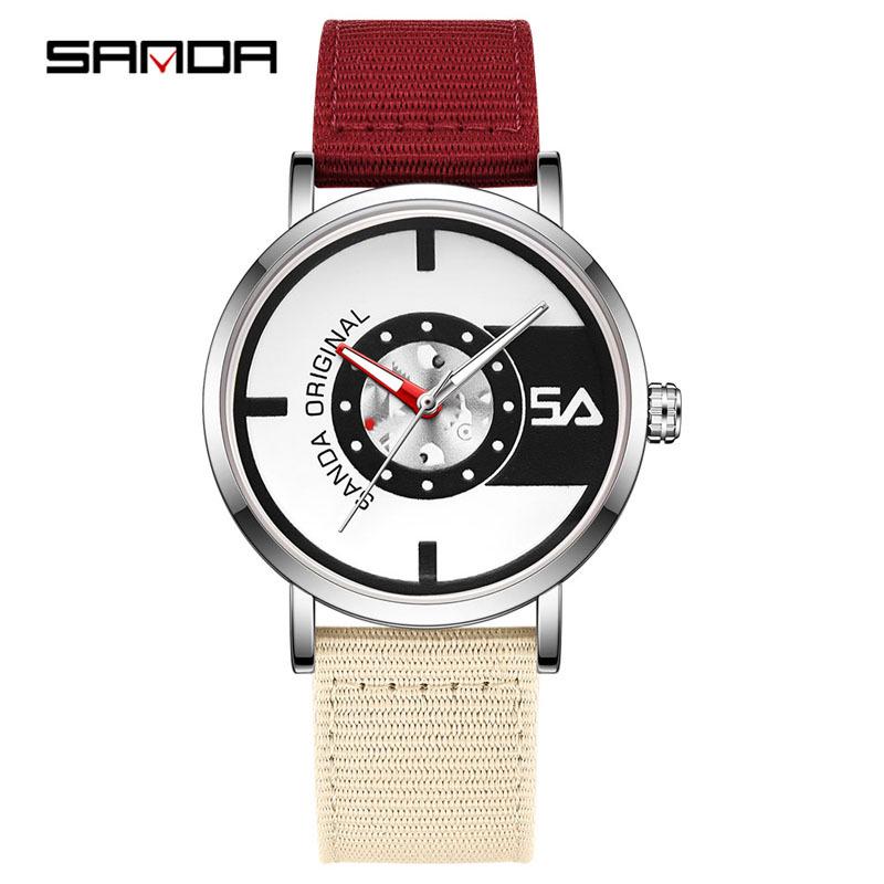 Sanda Nylon Strap Quartz Watch - Simple, Thin, Creative Dial, Waterproof, for Students and Sports