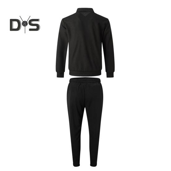 2Pcs/Set Men Autumn Suit Lapel Long Sleeve Zipper Placket Cardigan Elastic Drawstring Waist Long Pants Set Waffle Texture Casual Outfit