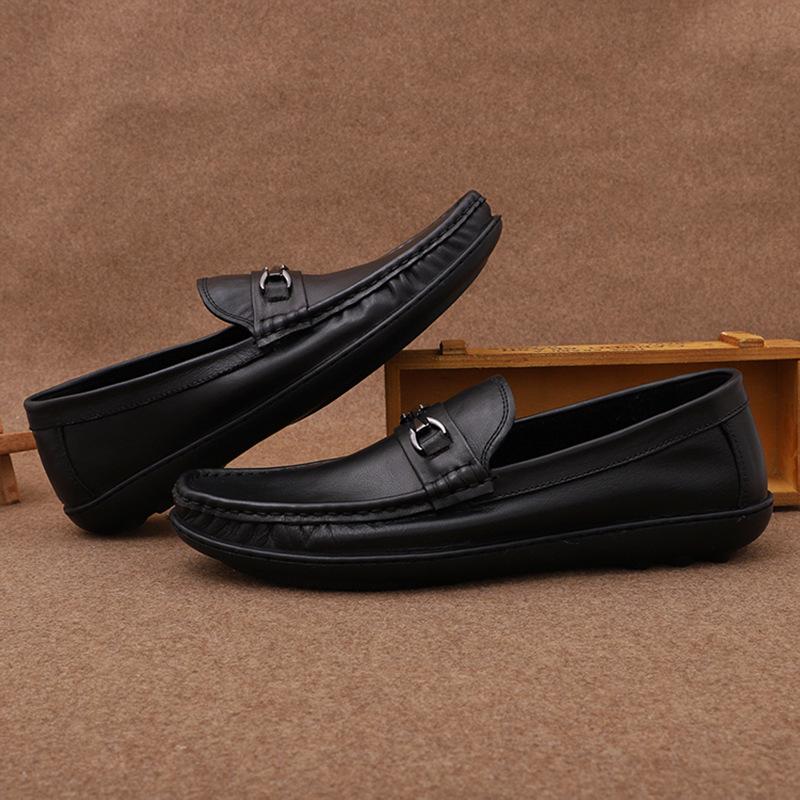 Summer New Men's Low Cut Soft Soled Bean Shoes Comfortable Fit One Foot Flat Heel Casual Leather Shoes for Men