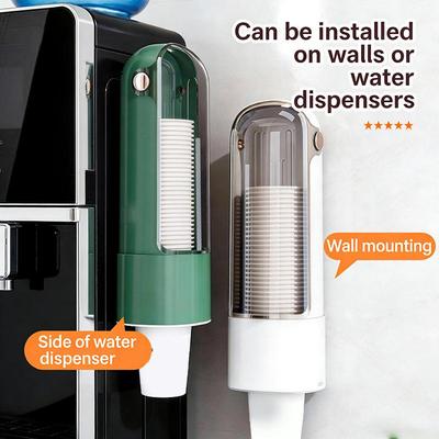 Wall-Mounted No-Drill Disposable Cup Dispenser Household Paper Cup Holder Dustproof Cup Storage Rack