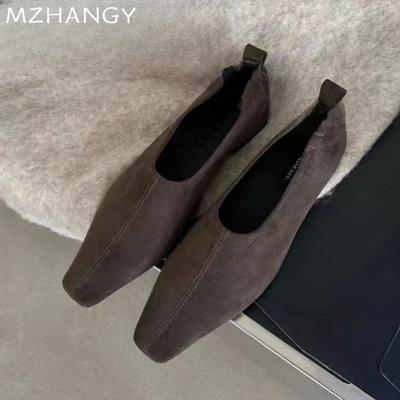 Fashion Suede Women Square Toe Loafers Shoes Flats Fashion Casual Shoes Woman 2025 Trend Cozy Dress Shoes New Autumn Mujer Zapatillas