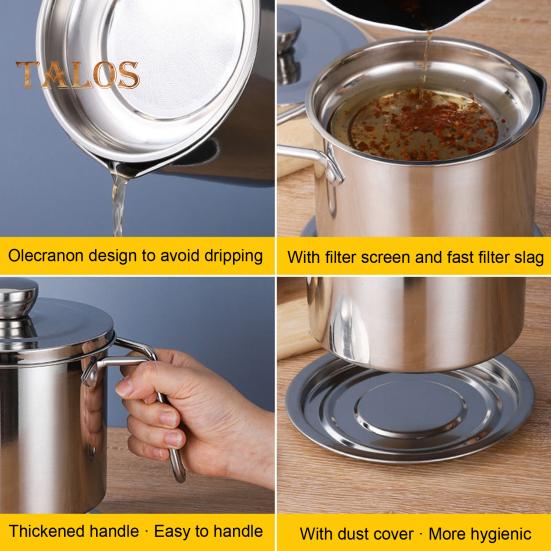 Bacon Grease Saver with Strainer 1.8L Large Capacity Bacon Grease Container Oil Filter Can Easy To Clean Thoughtful Gift