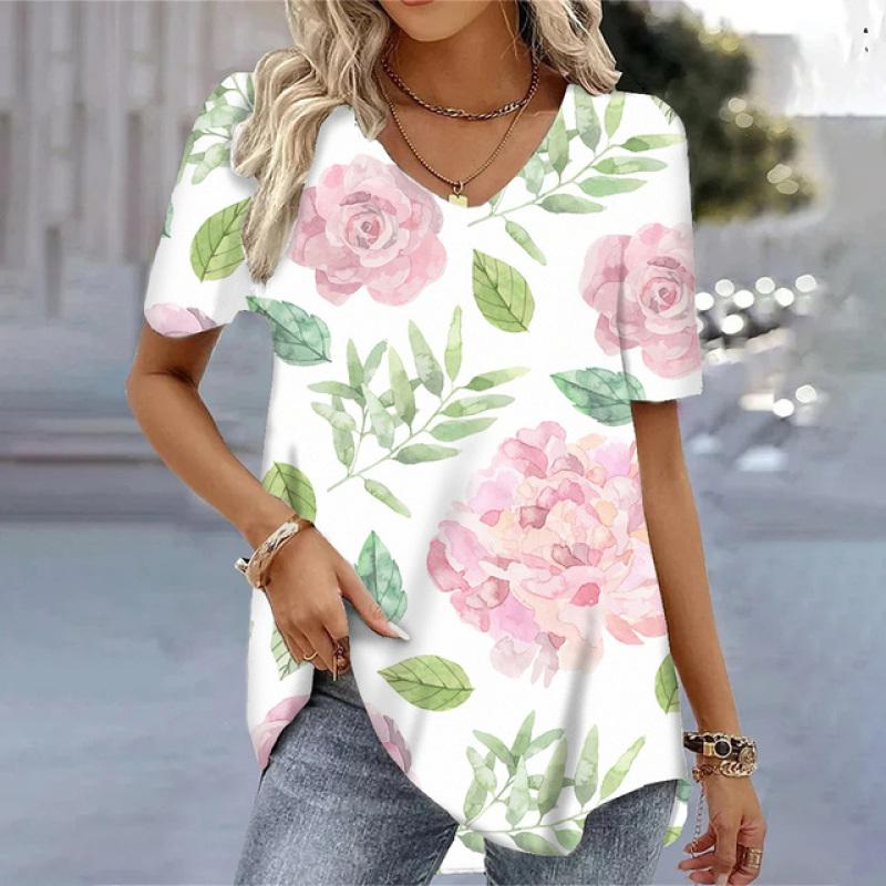 Fashion 3D Leaf Printed Summer Short Sleeve Tops Casual O-Neck Pullovers Women's Clothing Hot Sales Streetwear Blouses Big Sizes