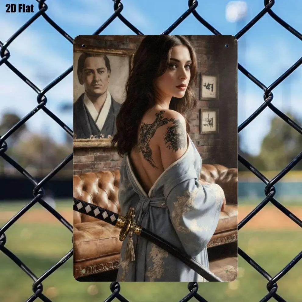 

Samurai Sword Wall Decor Metal Wall Art Vintage Japanese Samurai Gift for Men Home Bar Cave 20x30cm