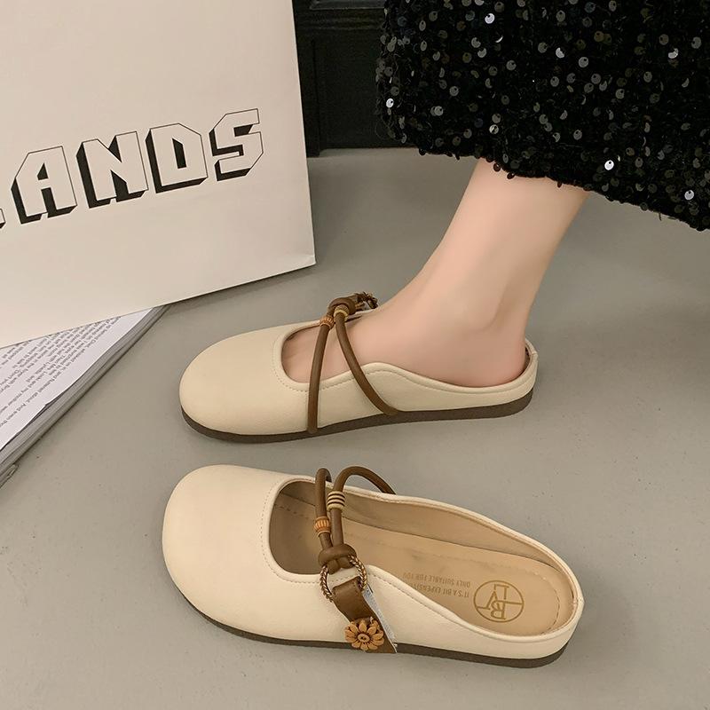 

Baotou Полутапочки Женские летние туфли на плоской подошве Односторонние полуподдерживающие шлепанцы с мягкой подошвой 40 бежевый