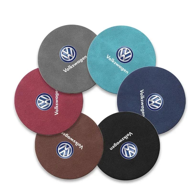 B6 VW For Volkswagen Fashion Car Water Cup Mat Suede Non-Slip Coaster Accessories For VW GTI Polo Golf Passat Tiguan Arteon Toua