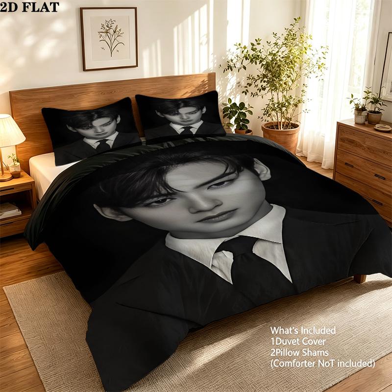 Cha Eunwoo Muster Bettwäsche Bettdecke Set Bettbezug Kissenbezug Zuhause Geburtstagsgeschenk(1 Bettbezug + 2 Kissenbezüge, ohne Füllung)