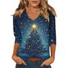 Women's Casual Fashionable Sexy Comfortable V-Neck Christmas Three-Quarter Sleeve Top