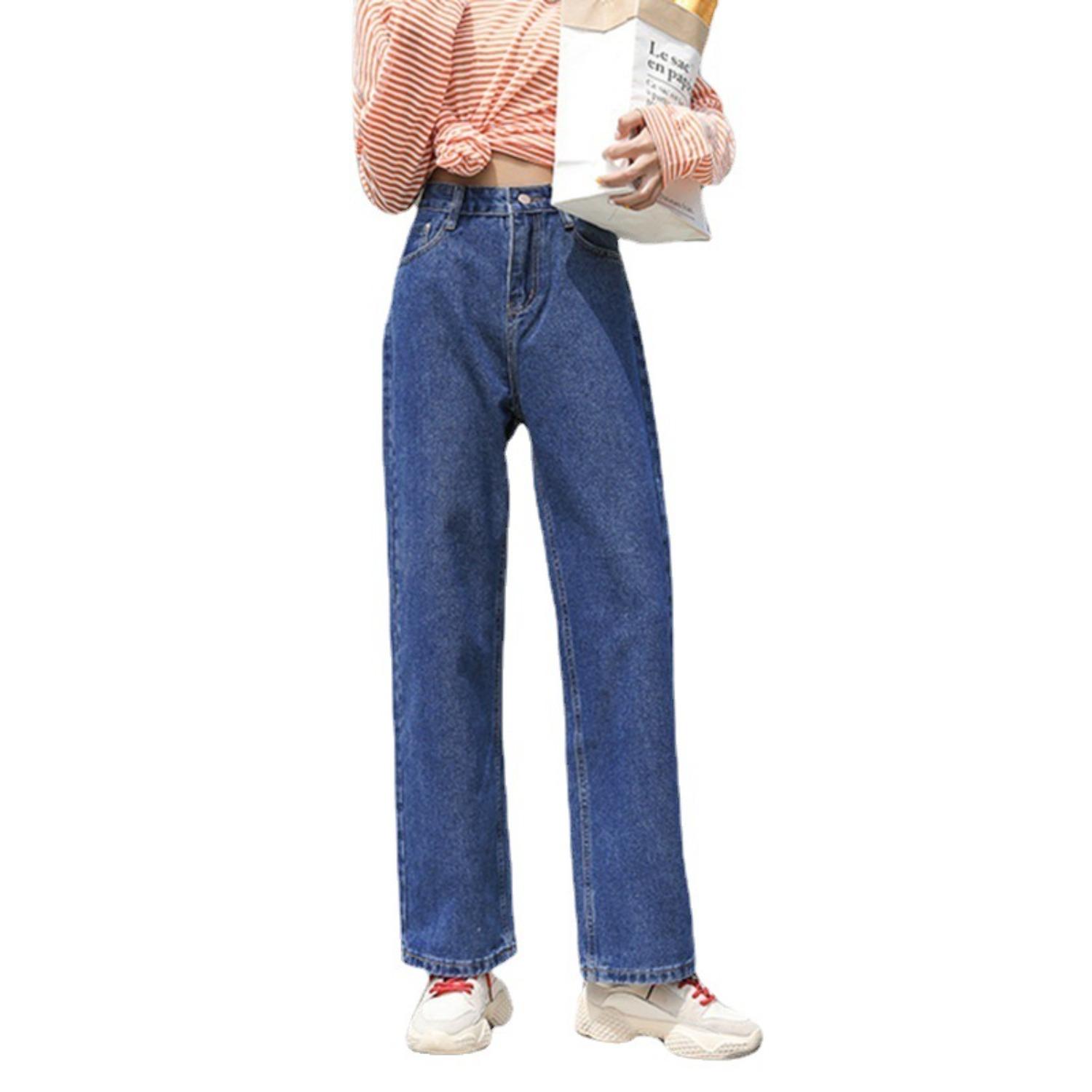 Women s High Waist Straight Leg Jeans Loose Wide Leg Trousers Casual Denim Pants S