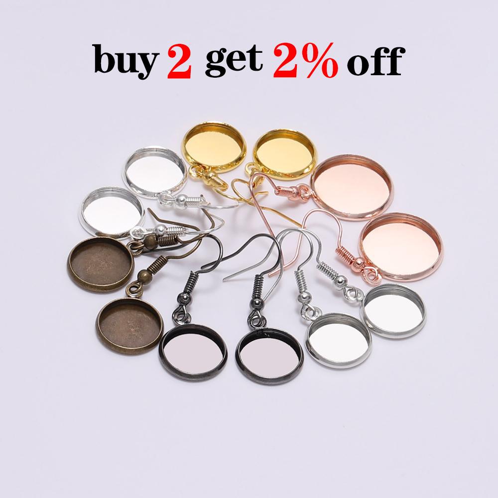 10pcs 10-25mm Tray Bezel Cabochon Earring Hook Blank Setting Round Pendant Ear Base Findings For DIY Glass Cameo Jewelry Making