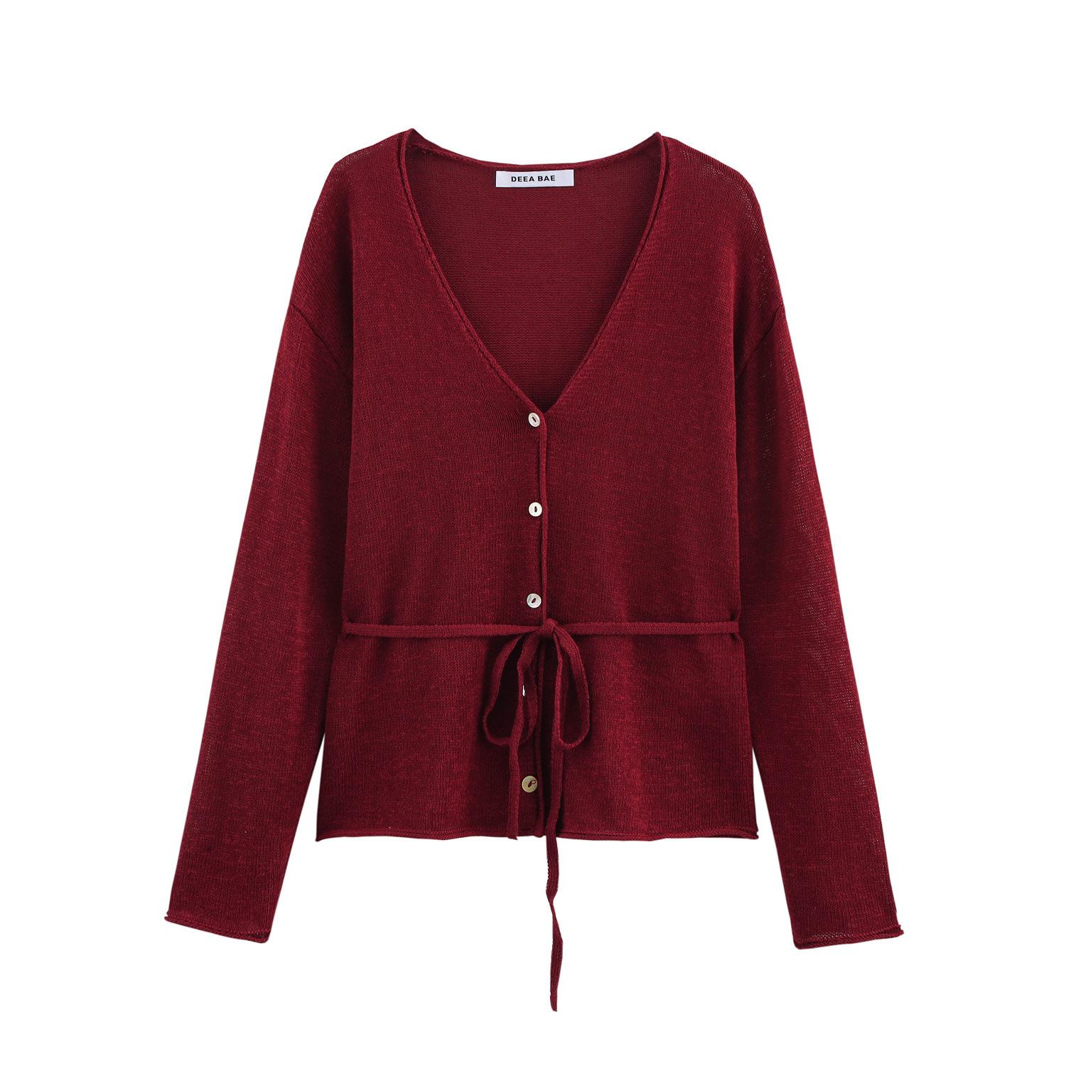 

2025 Весенний женский вязаный кардиган в европейском и американском стиле Large вино красного