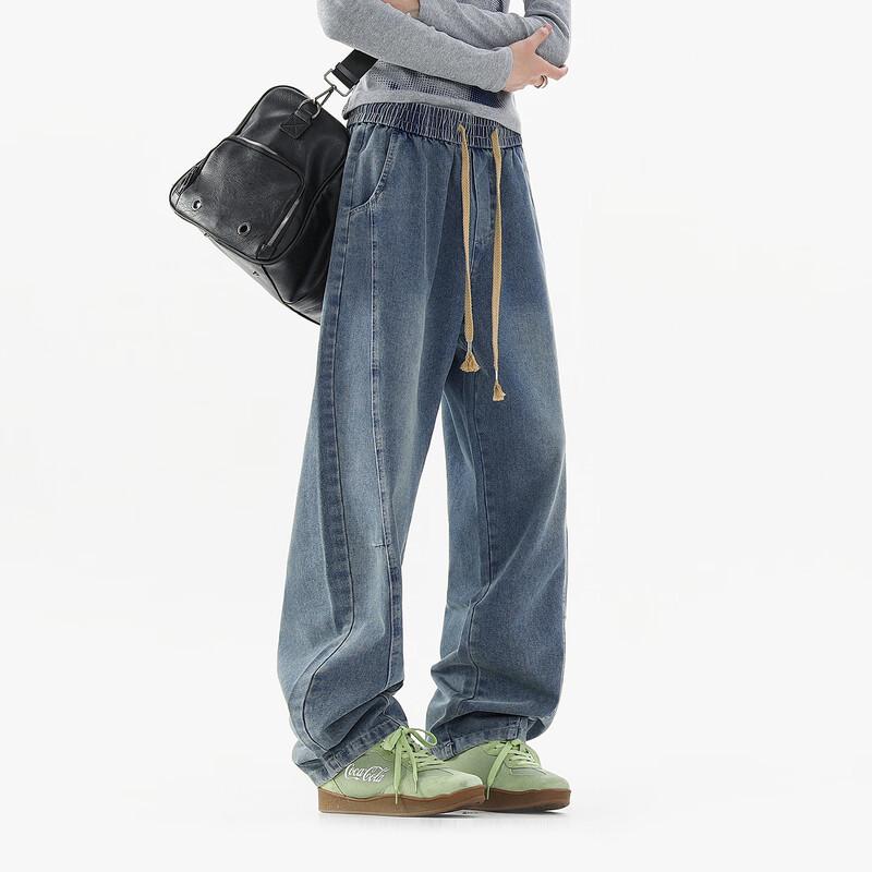 Fingercroxxit Men's American Style Loose Fit Curved Jeans