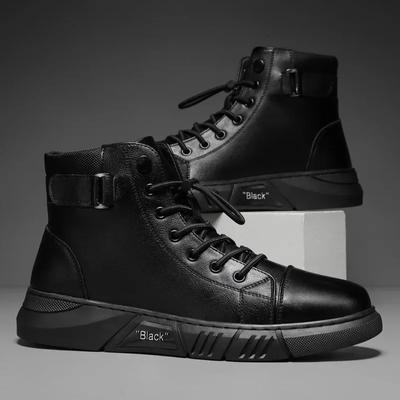 Herrenstiefel Britische Casual Plateau Lederstiefel für Herren Schwarze Motorradstiefel Winter Bequem Warmhalten Herren Knöchelschuhe