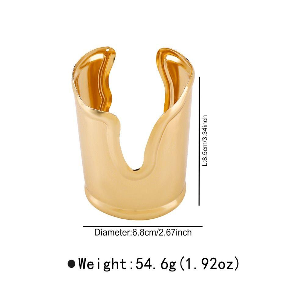 Exaggerated Metal Wide Open Bracelets Gold Curved Tube Bangle Vintage Geometric Bracelets Women