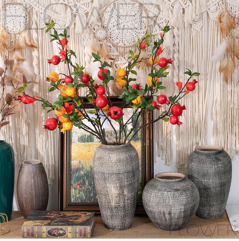 Pomegranate 9-Head Artificial Flowers Green Plant for Wedding Décor, INS Style Simulation Flowers Clearance