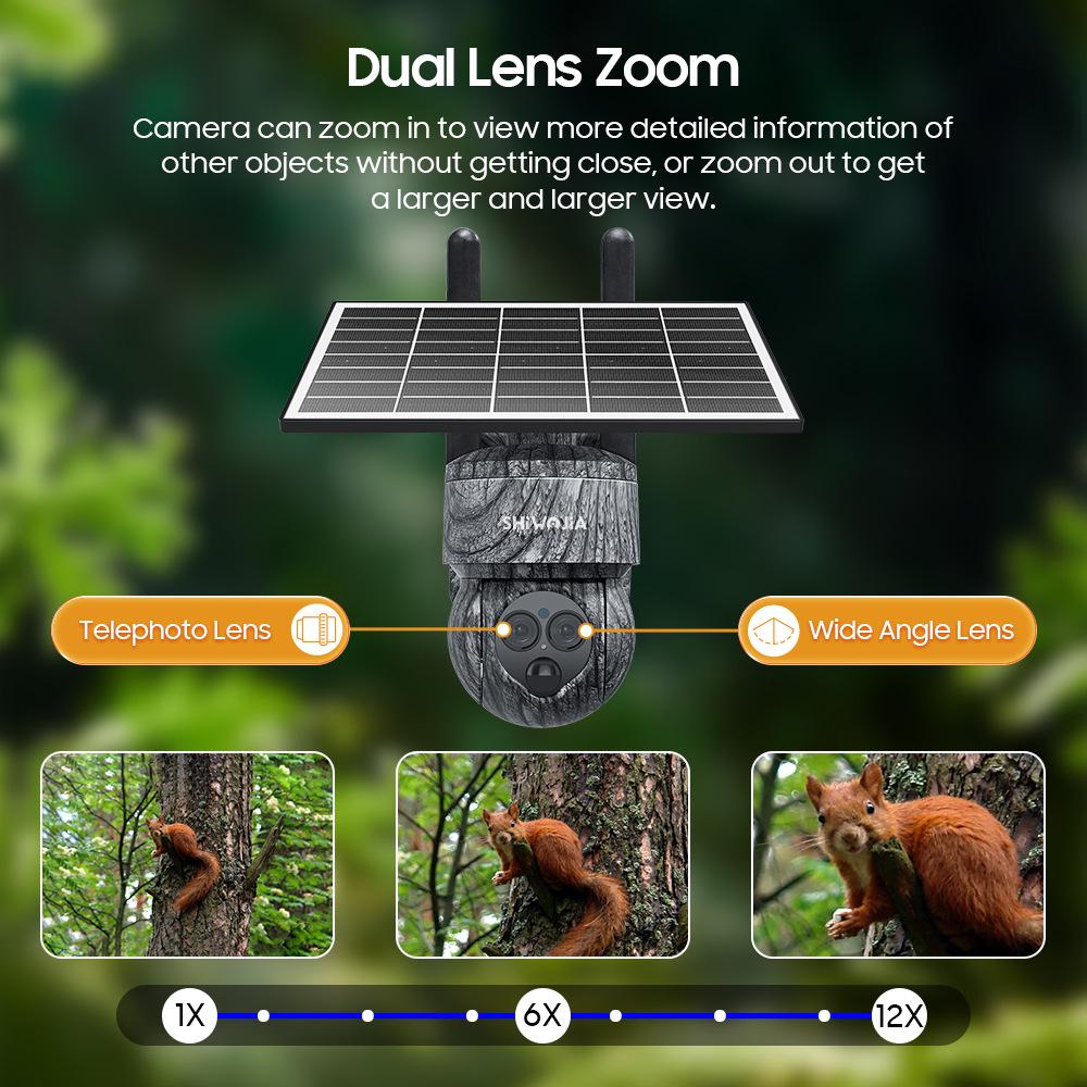 4G Solar-Powered HD 6MP Outdoor Camouflage Camera with 12x Zoom, Night Vision, Waterproof, Off-Grid Monitoring
