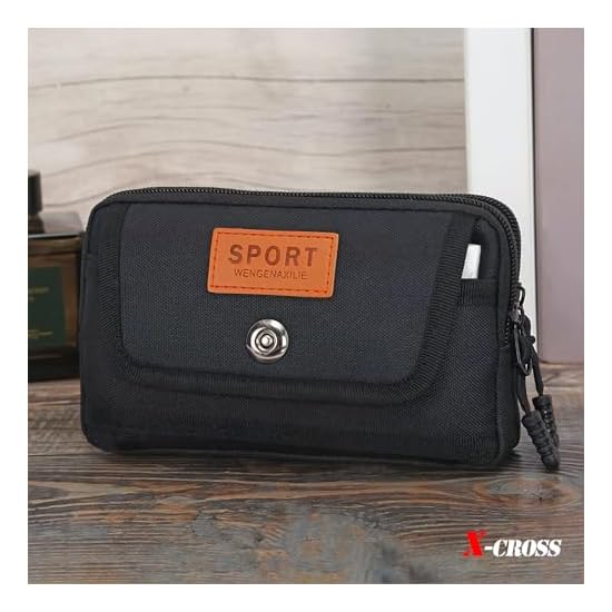 [X-cross] Belt Pouch, Horizontal, Men's, Smartphone Holder, Belt Loop, Outdoor, Double Zipper, Magne